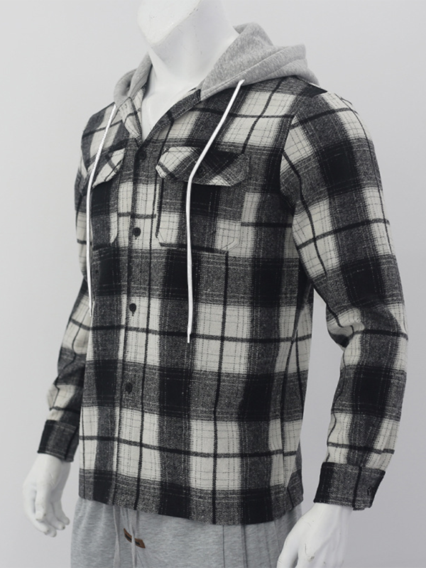 Loose Casual Flannel Jacquard Long Sleeve Hooded Plaid Shirt Shello's Creative Boutique