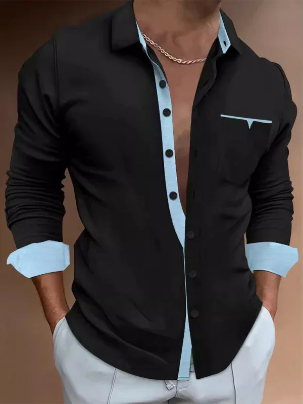 Casual Lapel Contrast Colour Long Sleeve Shirt - Shello's Creative Boutique