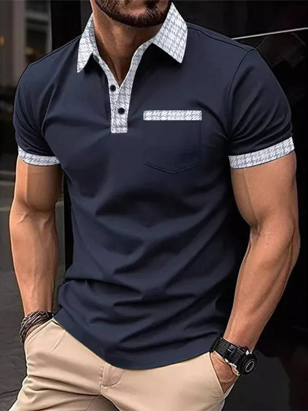 Men's Patchwork Short Sleeve Button Polo Shirt - Shello's Creative Boutique