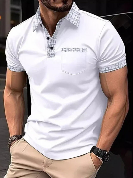 Men's Patchwork Short Sleeve Button Polo Shirt - Shello's Creative Boutique