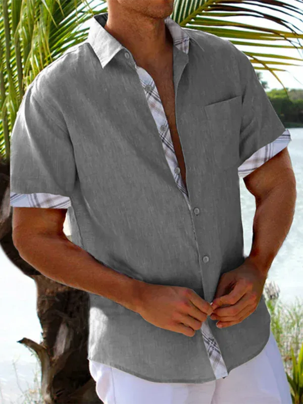 Men's Vacation Short Sleeve Contrast Lapel Shirt – Your Go-To for Effortless Style - Shello's Creative Boutique