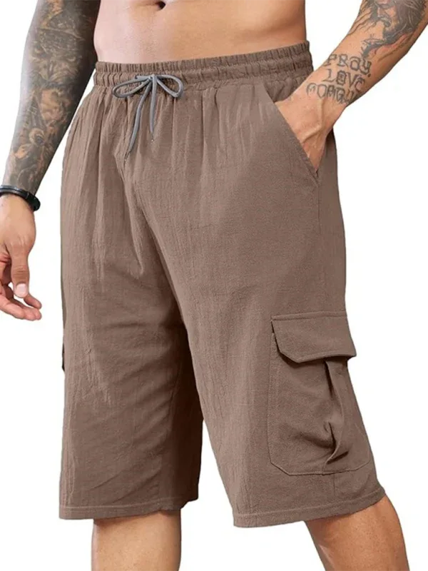 New Linen Shorts Multi-Pocket Drawstring Men's Beach Overalls - Shello's Creative Boutique