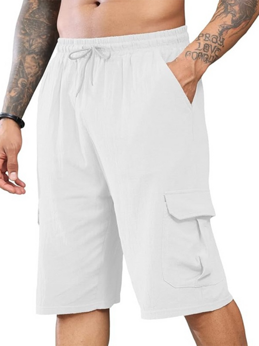 New Linen Shorts Multi-Pocket Drawstring Men's Beach Overalls Shello's Creative Boutique