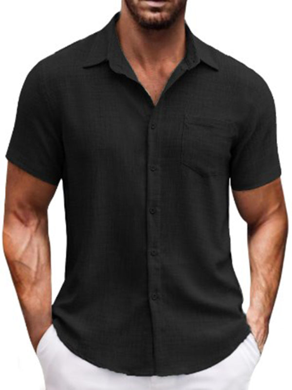 New solid color lapel pocket short sleeve casual men's shirt Shello's Creative Boutique