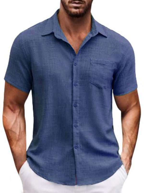 New solid color lapel pocket short sleeve casual men's shirt Shello's Creative Boutique
