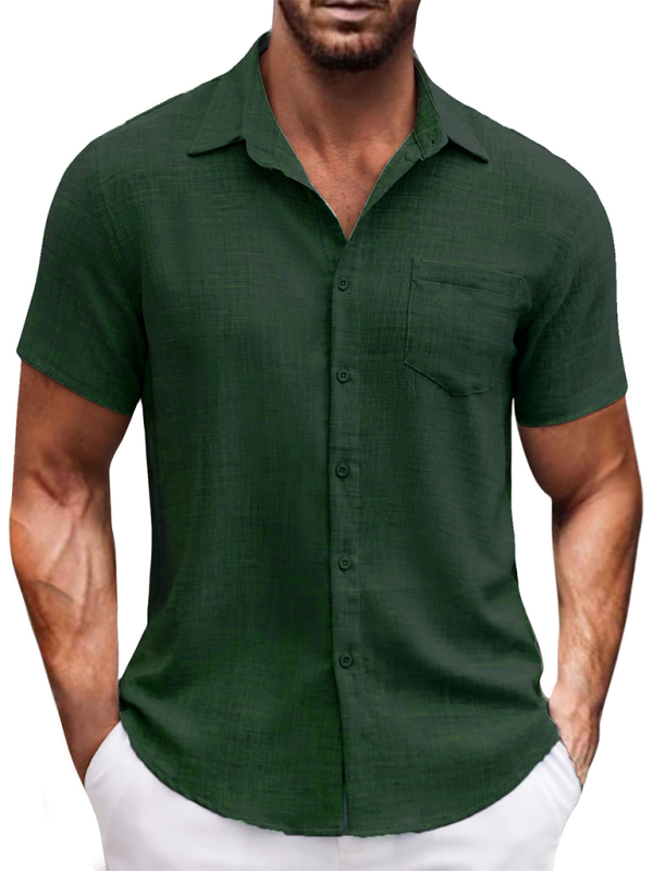 New solid color lapel pocket short sleeve casual men's shirt Shello's Creative Boutique
