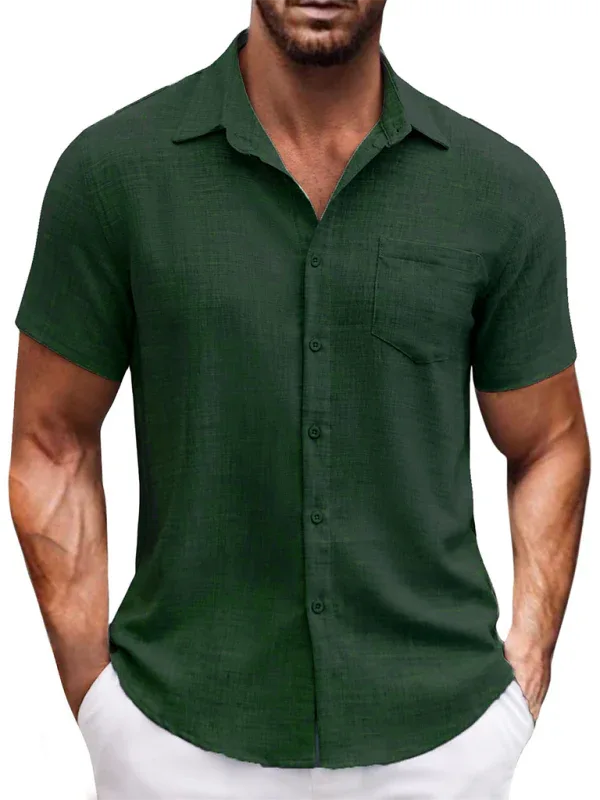 New Solid Colour Lapel Pocket Short Sleeve Casual Men's Shirt - Shello's Creative Boutique