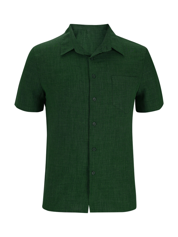 New solid color lapel pocket short sleeve casual men's shirt Shello's Creative Boutique