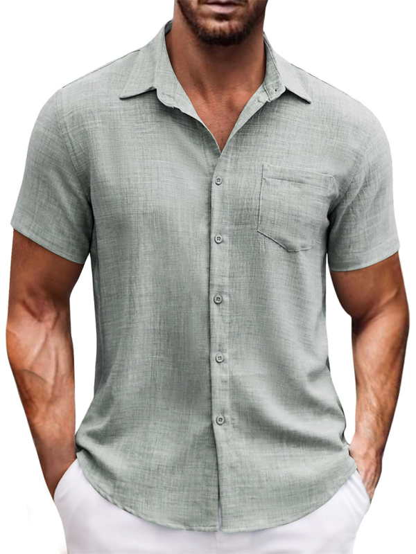 New solid color lapel pocket short sleeve casual men's shirt Shello's Creative Boutique