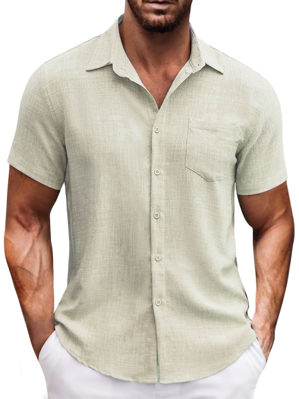 New solid color lapel pocket short sleeve casual men's shirt Shello's Creative Boutique