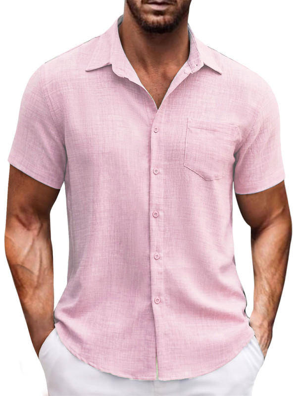 New solid color lapel pocket short sleeve casual men's shirt Shello's Creative Boutique