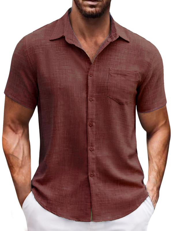 New solid color lapel pocket short sleeve casual men's shirt Shello's Creative Boutique