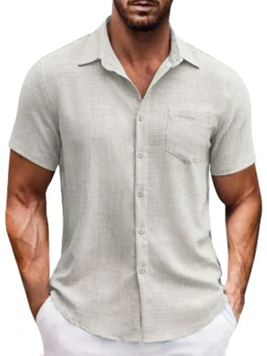 New Solid Colour Lapel Pocket Short Sleeve Casual Men's Shirt - Shello's Creative Boutique