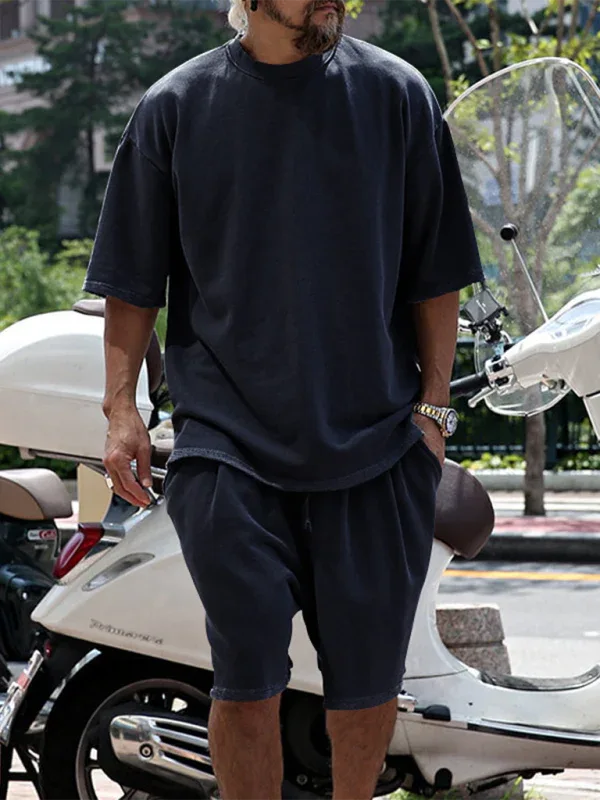 Men's Solid Color Loose Short-Sleeved Shorts Set - Perfect Men's Shorts Set for Summer Style - Shello's Creative Boutique