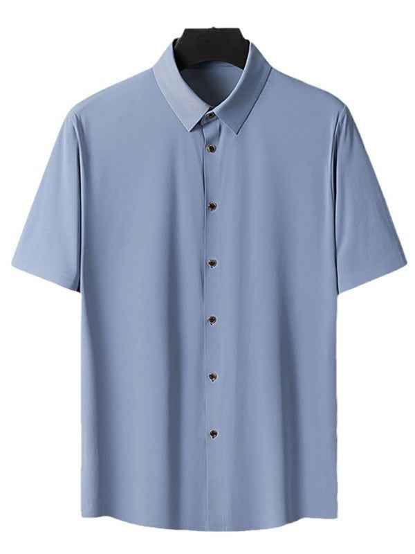 Men’s Light Ice Silk High Elastic Short Sleeve Shirt – Lightweight and Sophisticated