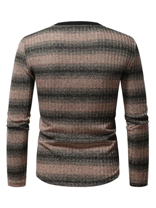 Men's Gradient Long Sleeve Shirt with Round Neck and Stylish Bottom Design - Shello's Creative Boutique