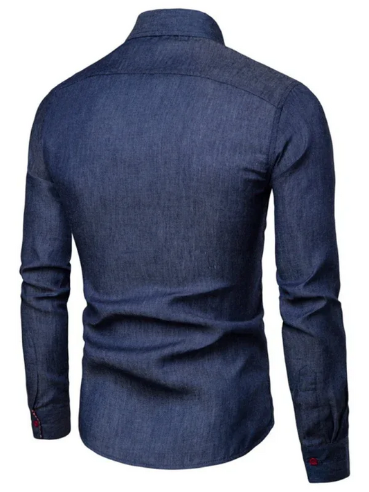 Men's Casual Leather Shirt with Pocket Patchwork and Long Sleeves - Shello's Creative Boutique