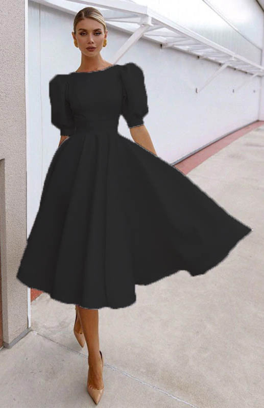 Fashion Solid Color Slim Fit Sexy Big Swing Dress Shello's Creative Boutique