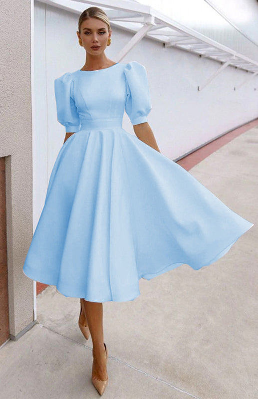 Fashion Solid Color Slim Fit Sexy Big Swing Dress Shello's Creative Boutique