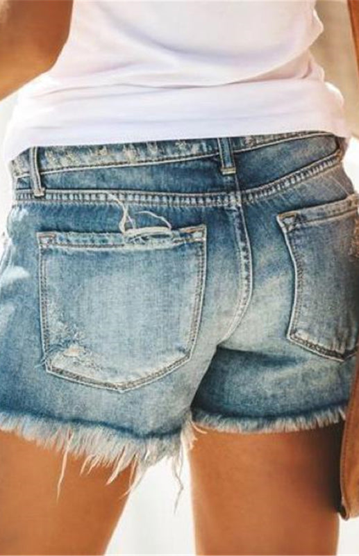 Women's High-Waisted, Fringed, Cut-Out Denim Shorts Shello Creative Boutique