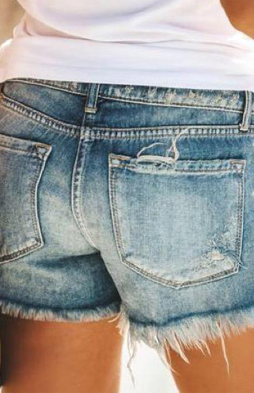 Women's High-Waisted, Fringed, Cut-Out Denim Shorts Shello Creative Boutique