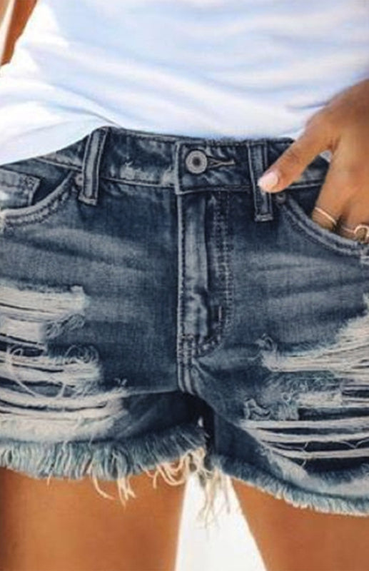 Women's High-Waisted, Fringed, Cut-Out Denim Shorts Shello Creative Boutique