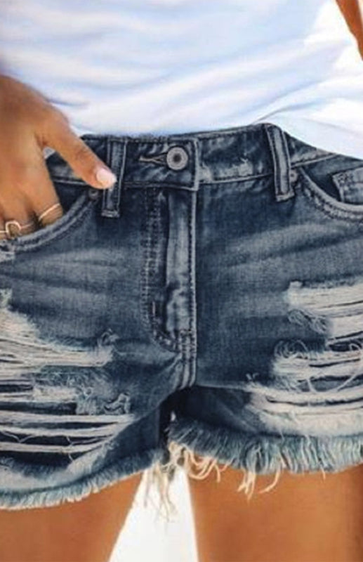 Women's High-Waisted, Fringed, Cut-Out Denim Shorts Shello Creative Boutique