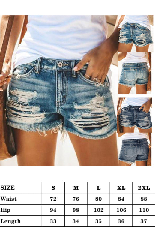 Women's High-Waisted, Fringed, Cut-Out Denim Shorts Shello Creative Boutique