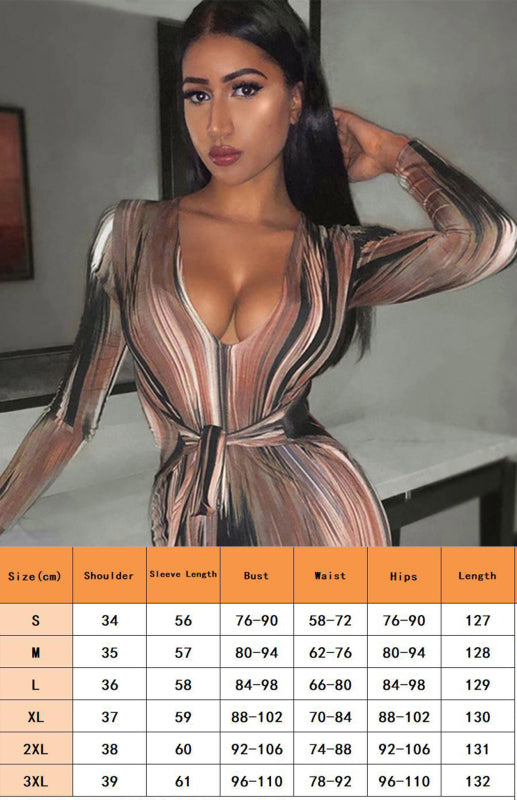 Sexy Printed Long-Sleeved V-Neck Dress Shello's Creative Boutique