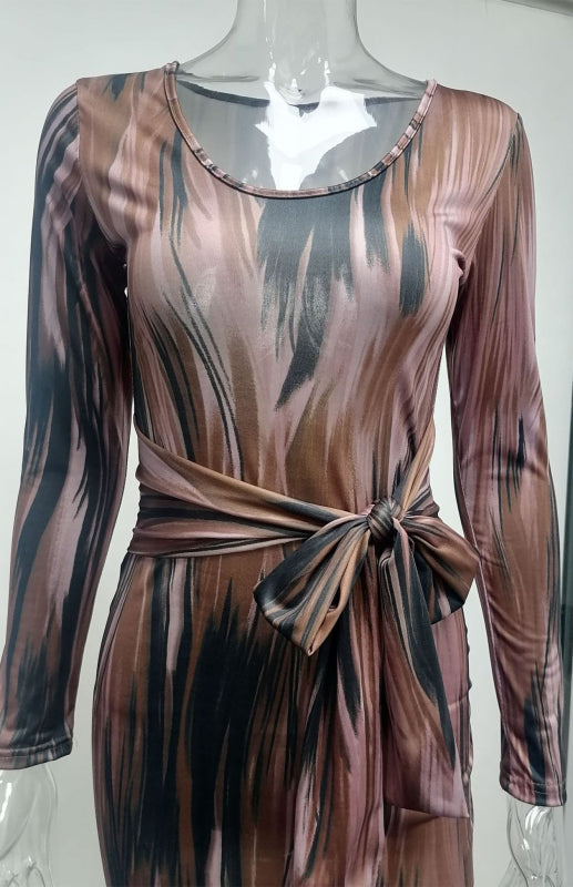 Sexy Printed Long-Sleeved V-Neck Dress Shello's Creative Boutique