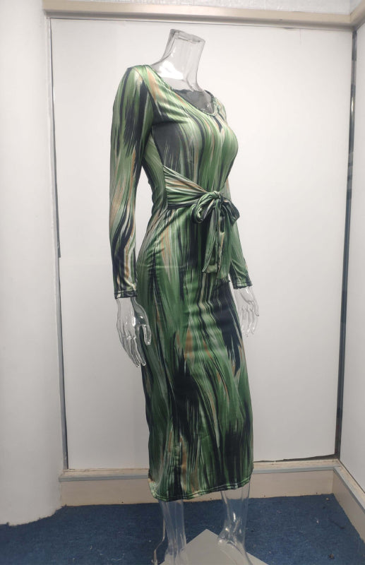 Sexy Printed Long-Sleeved V-Neck Dress Shello's Creative Boutique