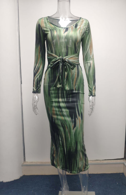 Sexy Printed Long-Sleeved V-Neck Dress Shello's Creative Boutique