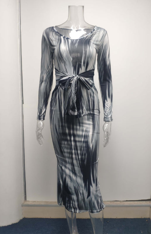 Sexy Printed Long-Sleeved V-Neck Dress Shello's Creative Boutique