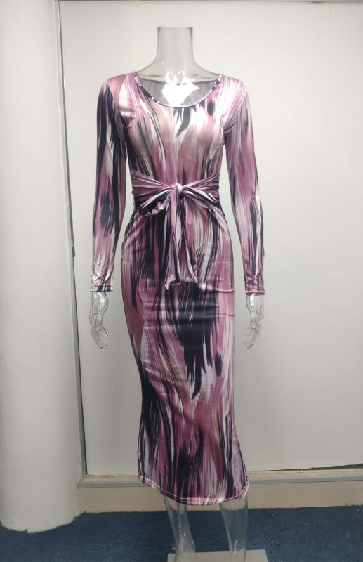 Sexy Printed Long-Sleeved V-Neck Dress Shello's Creative Boutique