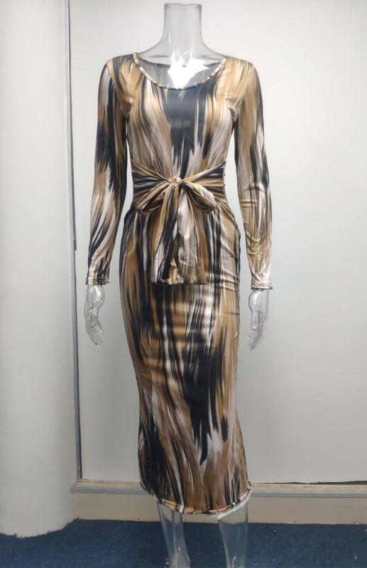 Sexy Printed Long-Sleeved V-Neck Dress Shello's Creative Boutique