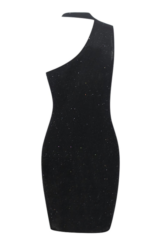 Women's Sexy Nightclub Hot Drill Sleeveless One Shoulder Halter Pack Hip Dress Shello Creative Boutique