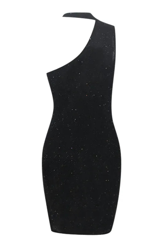 Women's Sexy Nightclub Hot Drill Sleeveless One-Shoulder Halter Dress - Shello's Creative Boutique