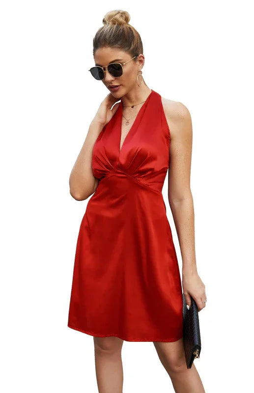 Sexy Backless Satin Dress - Women's Spring Evening Gown - Shello's Creative Boutique