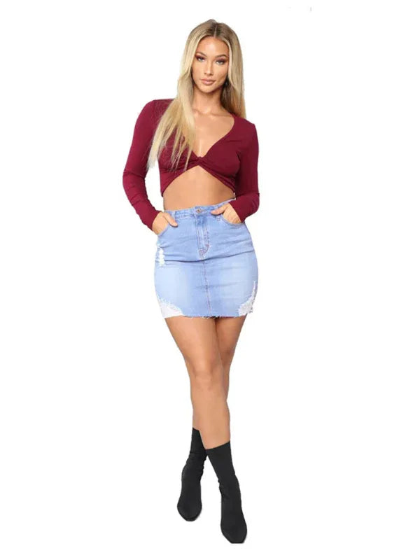 Women's Ripped Loose and Slim Denim Skirt - Shello's Creative Boutique
