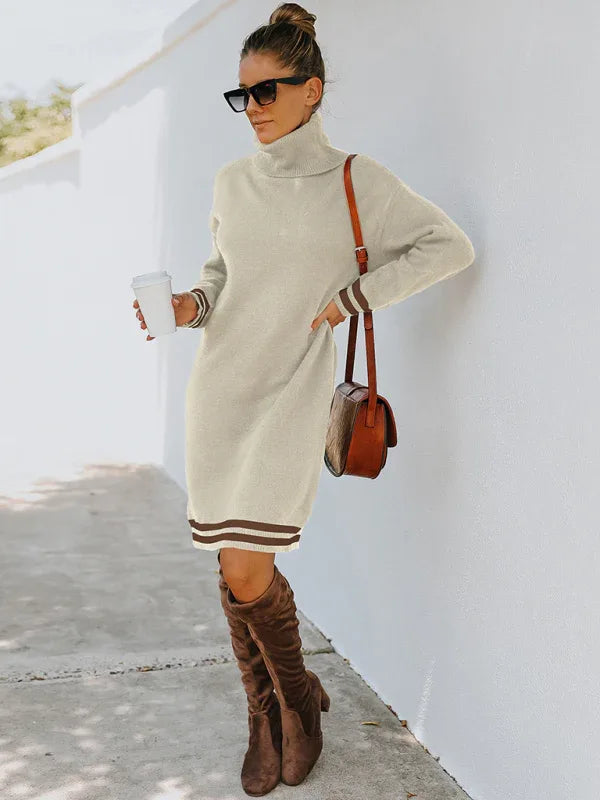 Women's Knitted Dress - High Neck Long Sleeve Skirt Style - Shello's Creative Boutique