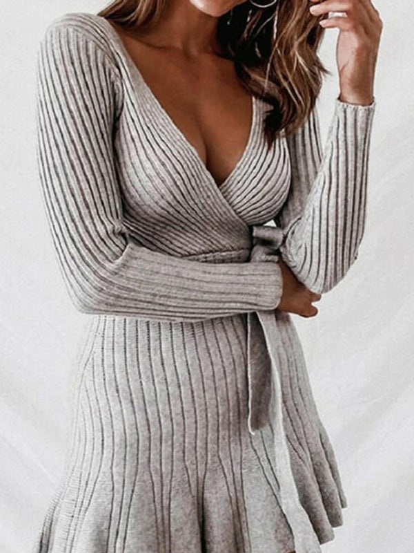 Women's Sexy Deep V Neck Long Sleeve Waist Sweater Shello's Creative Boutique