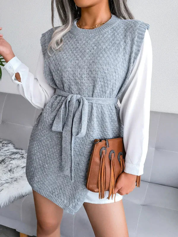 Women's Knitted Dress - Casual Belt Vest Wool Skirt for Effortless Elegance - Shello's Creative Boutique