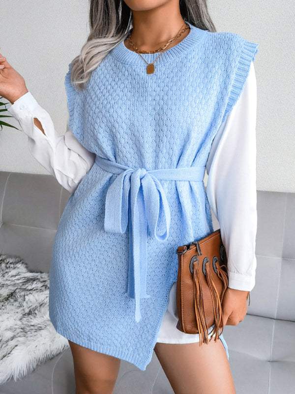 Women's casual belt vest wool skirt knitted dress Shello's Creative Boutique