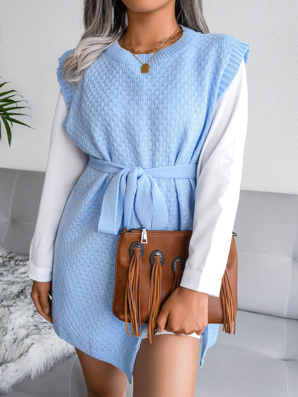 Women's casual belt vest wool skirt knitted dress Shello's Creative Boutique