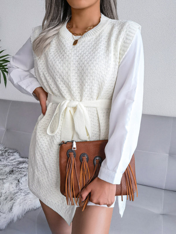 Women's casual belt vest wool skirt knitted dress Shello's Creative Boutique
