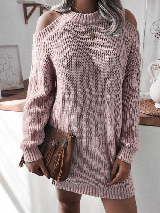 Shello's Creative Boutique Women's Off-Shoulder Long Sleeve Casual Loose Wool Dress - Shello's Creative Boutique