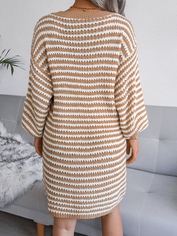 Women's striped hollow wool dress knitted dress Shello's Creative Boutique