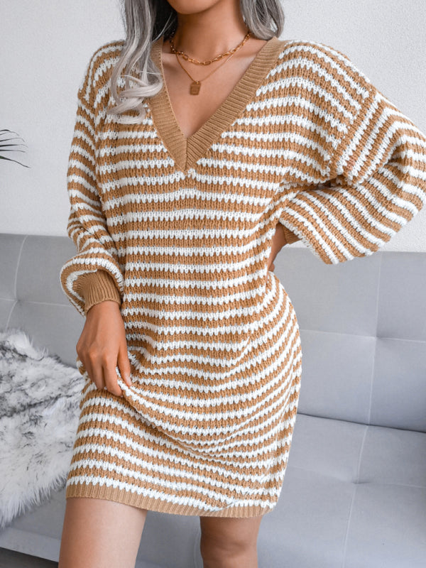 Women's striped hollow wool dress knitted dress Shello's Creative Boutique