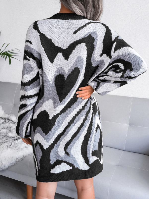 Women's contrast color love wool dress knitted dress Shello's Creative Boutique