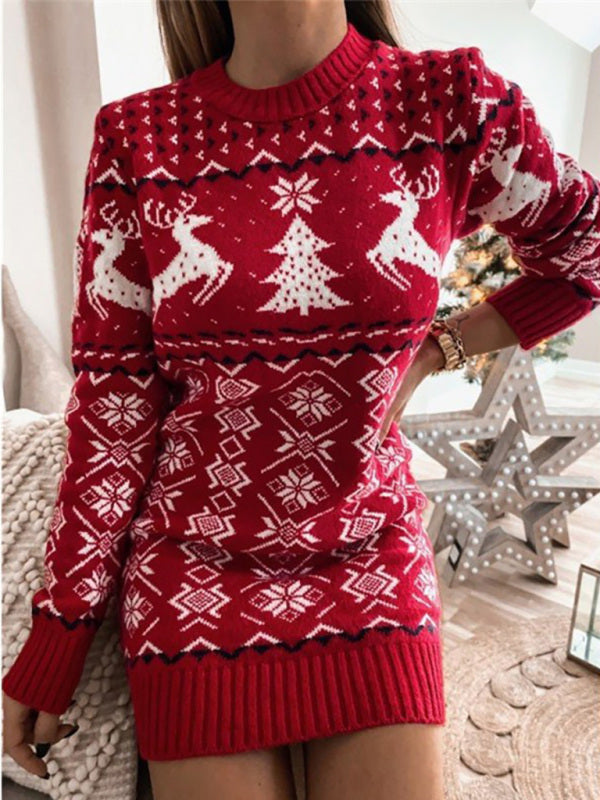 Women's Skinny Sexy Christmas Jacquard Long Sleeve Dress Shello's Creative Boutique